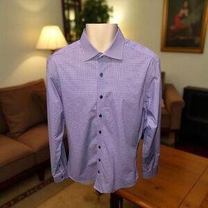J Hilburn Zephir 1818 Purple White Multi Check Button Up Dress Shirt Medium #35